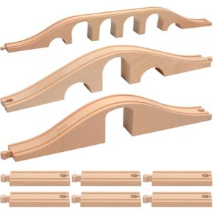 9 Pcs Wood Train Track Expansion Set 6 Arches Viaduct Bridge Train Bridges Railway Track Connectors Compatible Accessories with Railroad for Most Major Toy Railway
