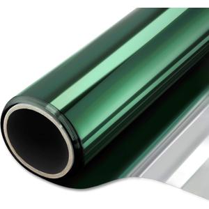 WPCTEV Window Film One Way Mirror Film Daytime Privacy Static Non-Adhesive Decorative Heat Control Anti UV Window Tint for Home and Office, Green Silver 35.4 Inch x 6.5 Feet