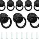 8 Pack Vintage Bronze Drop Ring Knobs Hardware Furniture Drawer Pull Ring Single Hole Knobs(Black)