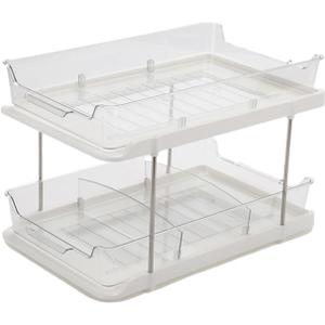 2 Tier Bathroom Storage Organizer with Dividers, Multi-Purpose Clear Under Sink Organizers and Storage Pull Out Cabinet Organizer for Bathroom Kitchen Pantry Storage (1PCS, 8inch)