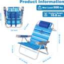 SUNNYFEEL Extra Wide 28" Low Beach Chair 2 Pack 5 Position Lay Flat, XL Oversized Portable Folding Camping Chairs with Cup Holder for Outdoor/Trip, Foldable Backpack Beach Chair for Adults
