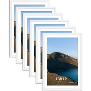 PEALSN 13x19 Picture Frame Set of 6, Display Pictures 11 x 17 with Mat or 13 x 19 without Mat for Wall Mounting Display, Poster Frames Collage for Wall Decor, White.