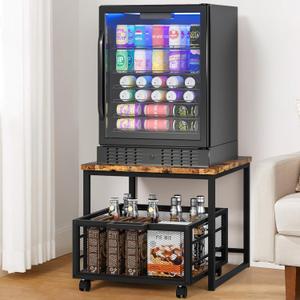19.7x19.7 inch Mini Fridge Stand with Storage, Small Beverage Refrigerator Table Shelf with Drawer, Drink Wine Fridge Organization Cabinet for Bedroom Office Dorm Apartment (Brown)