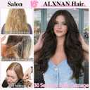 ALXNAN Long Wavy Hair Extensions for Women, Clip in Hair Extensions Clip Ins Soft Full Head Synthetic Hairpieces 20 Inch Black Brown