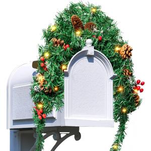 Christmas Mailbox Swag with Lights Berry Clusters Pine Cones - Outdoor Christmas Mailbox Swag Decorations with Light for Christmas Home Decor
