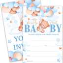 Cute Bear with Balloons Baby Shower Invitations, We Can Bearly Wait Boy Baby Shower Invitation Set, Teddy Theme 4x6 Inch Gender Reveal Party Supplies071