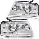 Headlight Assembly, Headlights Kit Compatible with 2004-2008 Ford F150/2006-2008 Lincoln Mark LT Replacement Headlamp Chrome Housing Clear Reflector