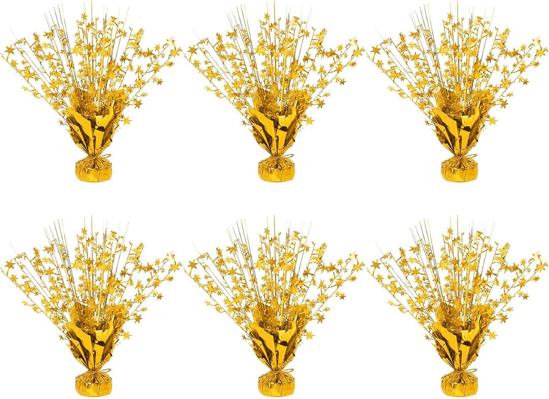 6 Pack Metallic Foil Spary Centerpieces for Tables, Gold Centerpieces for Tables Decorations, Star Brust Table Centerpieces for Birthday Graduation Wedding Baby Shower Party