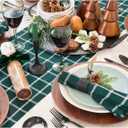 Solino Home Linen Table Runner 120 Inches Long - 100% Pure Linen Windowpane Dark Green Table Runner 14 x 120 Inch for Dining, St Patricks Day, Easter, Winter