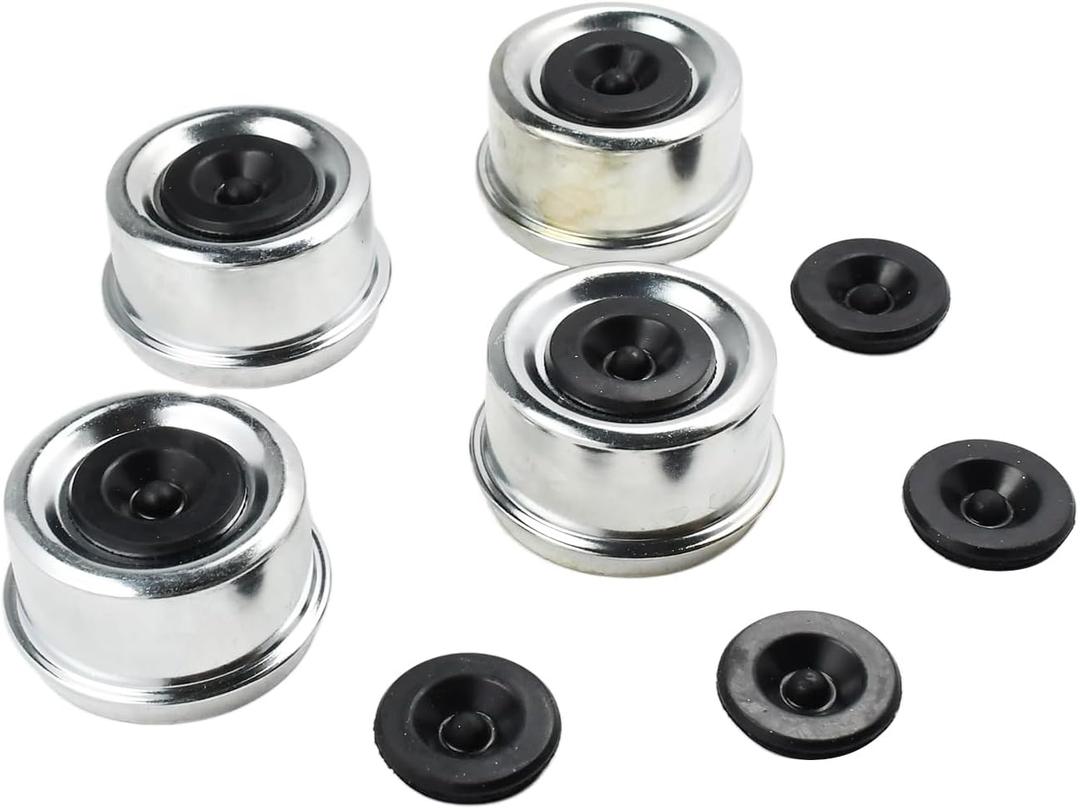 4PCS 2.44inch Trailer Bearing Dust Cap Trailer Axle Dust Cap Axle Wheel Hub Bearing Grease Cover Dust Cap with Extra 4 Rubber Plugs Compatible with Most 5200 lbs to 6000 lbs 6k 7k Axles