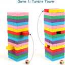 Wooden Blocks Stacking Games, 48PCS Tumbling Stacking Blocks Game for Kids and Families, Wood Colorful Balancing Blocks Montessori Toys for Kids with Storage Bag
