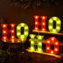 6 Pcs Lighted Christmas Ho Ho Centerpiece Decoration LED Letter Lights Sign Xmas Centerpiece Table Decor Christmas Tabletop for Bedroom Home Room Party Indoor Decor(Red,Fluorescent Green,6.3 inch)
