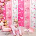3 Pack Pink Bow Foil Fringe Curtains Bow Metallic Tinsel Streamers 3.3 X 6.6 ft Pink Tinsel Streamer Party Photo Backdrop for Bridal Shower Wedding Favors Coquette Birthday Girl Bows Theme Party Decor