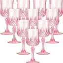 Plastic Wine Glasses, Plastic Goblets Vintage Style Cordial Unbreakable Drinking Glasses, Reusable Drinkware for Wedding Reception, Grand Event Party Supplies, Easter (10, Pink)