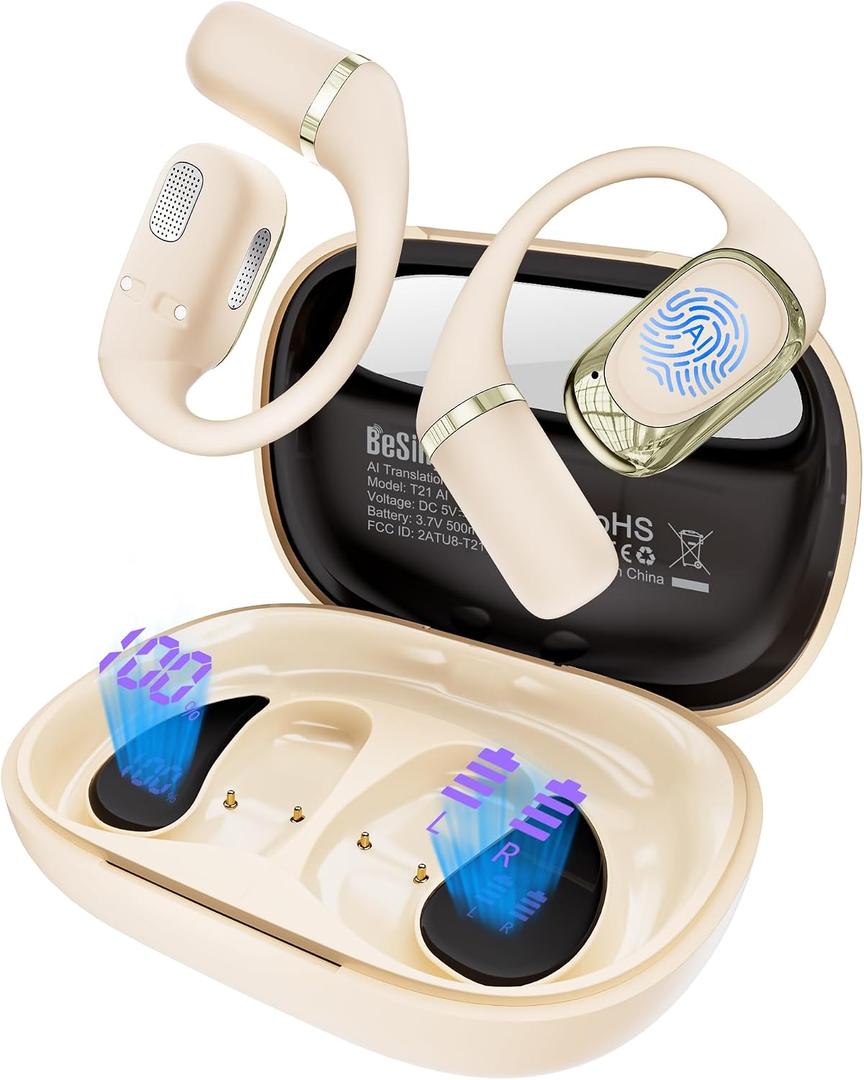 AI Translation Earbuds Real Time, 4-in-1 Open Ear Earbuds for Travel