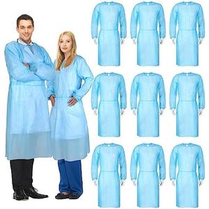 Xuhal 150 Pack Disposable Isolation Gowns PPE Gowns Disposable Bulk Fully Closed Double Tie Back Elastic Cuffs for Home Isolation, Labs, Dental, Beauty Agencies, Tattoo Practices, Unisex (Blue)