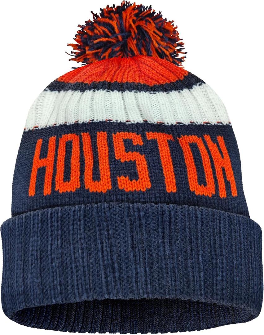 City Beanie Knit Hat with Pom Winter Cuffed Cap Sport Fans Gift for Men Women