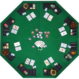 48" 8-Player Foldable Poker Table Top, Casino Texas Hold'em Layout, Portable Anti-Slip Blackjack Poker Table Mat with Carrying Bag for Family Games Casino