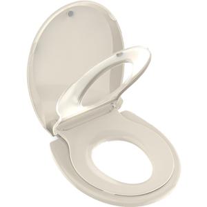 Potty Training Seat Built-in Toilet Seat, Round Toilet Seat 16.5inch with Baby Seat 2 in 1 Soft Close Quiet No Slapping, Magnetic Absorption, Easy Installation for Bottom Fixing ToiletAlmond