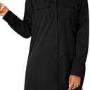 LYANER Women's Button Down Shirt Dresses Collared V Neck Long Sleeve Slit Mini Dress (Large, Black)