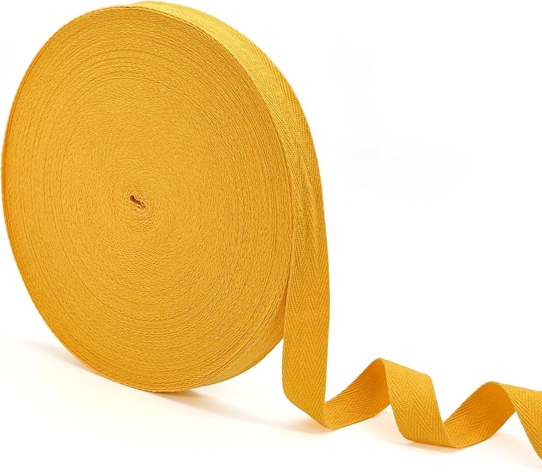 Gold Cotton Twill Tape Ribbon - 50 Yards x 3/4inch, Webbing Straps Herringbone Tape for Sewing, Crafts,Ties,Decoration Overlocked Edges, Non-Fadings DIY, Clothing,Fabric Trim