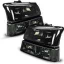 Torchbeam Headlight Assembly Replacement for 2003-2006 Silverado 1500/2500 HD/3500, Silverado 1500/3500 Classic, Avalanche 1500/2500, Silverado 2500 Chrome Housing Smoke Lens Clear Reflector