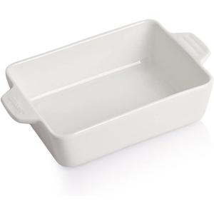 Sweejar Ceramic Baking Dish, Rectangular Small Baking Pan with Double Handles, 22OZ for Cooking, Brownie, Kitchen, 6.5 x 4.9 x 1.8 Inches(White)