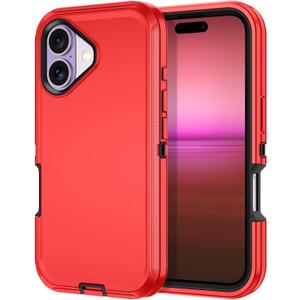 I-HONVA for iPhone 17 Case Shockproof Dust/Drop Proof 3-Layer Full Body Protection [Without Screen Protector] Rugged Heavy Duty Cover Case for Apple iPhone 17 6.3" 2025,Red/Black