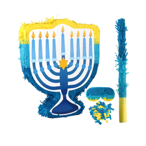 Hanukkah Christmas Pinata with Stick Blindfold and Confetti Christmas Pinata Bundle for Xmas Birthday Holiday Game Favors Photo Prop Decoration (Menorah)