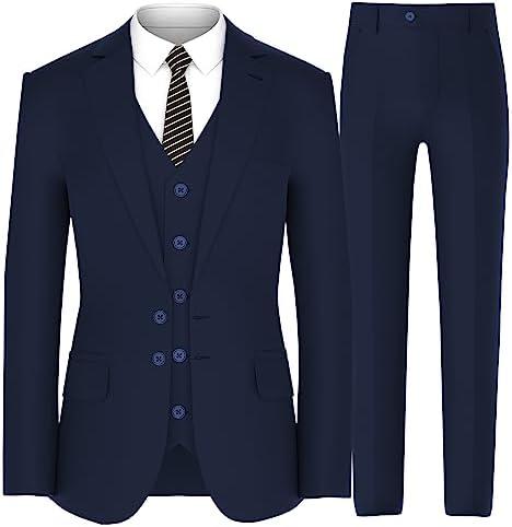 Antonio Uomo Men’s Suit Set – Slim Fit 3 Piece Blazer 2 Button Jacket Vest Pants Business Wedding Party Solid Dress Suits Size 50