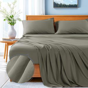 Shilucheng 4 Piece Queen Sheet Sets, Breathable Hole Structures 100% Cotton Sheets, Deep Pocket Up to 16", Cooling & Soft Bed Sheets, Hotel Bedding Set, Grey