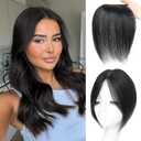 Hair Toppers Bangs Hair Clip Real Human Hair 3603D Cover Clip in Bangs for Woman with Thinning Fake Bangs Hairpieces for Daily Wear(BlackSide Bangs)