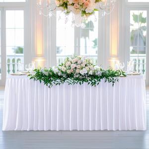 White Table Clothes for Rectangle Tables 6ft, Wrinkle Resistant Fitted Table Cloth with Pleated Ruffle Skirts for Banquet Wedding Baby Shower Folding Table