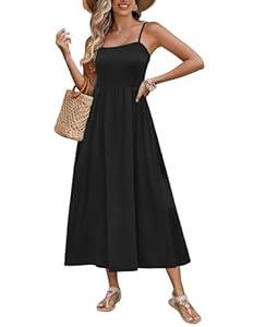 Zeagoo Sundress for Women Summer Casual Boho Dress Spaghetti Strap Square Neck Flowy Midi Dresses Black XL