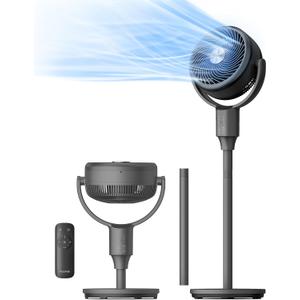 PELONIS Pedestal Fan, Air Circulator, 22ft/s, OmniFlow (135+90Auto Oscillation), 23 dB Quiet Floor Fan with 3 Speeds, Remote, 7H Timer, Memory Function, Adjustable Height, Standing Fan for Bedroom (Grey)
