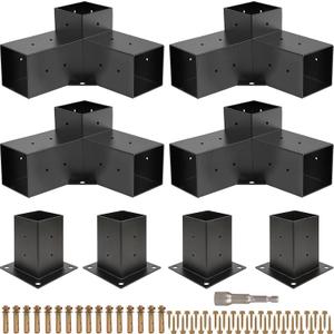 Pergola Kit, Pergola Brackets 3-Way Right Angle Corner Bracket Woodworks DIY Post Base Kit, Wooden Beams for Gazebos Patio Pergolas Log Cabin