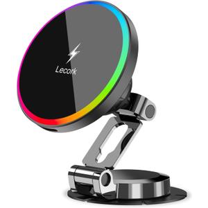 Lecork for Magsafe Car Mount, 15W Magnetic Wireless Charger for iPhone, Magsafe Air Vent Car Holder Charger for iPhone 16 Pro Max/16/15/14 13 12, Samsung S25/S25+/Ultra, RGB LED Design (Grey)