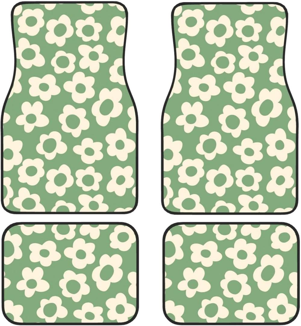 Vintage Groovy Flowers Car Floor Mats Set of 4 Universal Fit for Suvs Sedans Trucks Cars Set of 4 Auto Floor Carpets Rugs Non Slip
