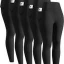 5 Pack Girls' Athletic Leggings, High Waist Leggings for Girls with Pockets, Kids Workout Yoga Pants for Athletic (Medium)