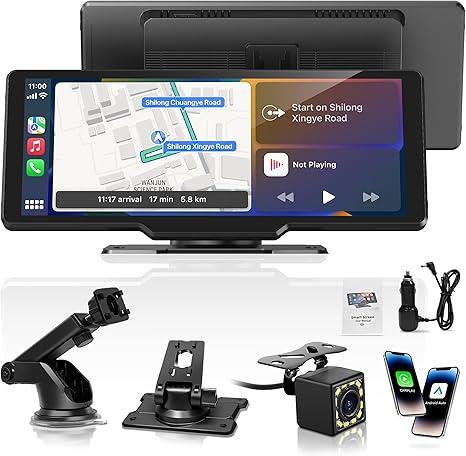 Portable Carplay Screen for Car, 10" Wireless Carplay & Android Auto, OTA Updates, Car Play Touchscreen with 1080P Backup Camera,GPS Navigation,Voice Control,5.0 Bluetooth (10inch)