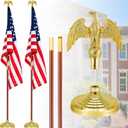 Shimeyao 2 Pack 8 ft Indoor Flag Pole Set with Base and Eagle Topper Telescoping Heavy Duty Flagpole with Stand Holder for Office Hall City, American Flag Not Included(Wood Color,Wood)