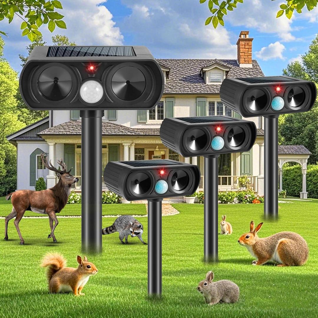 2025 Ultrasonic Animal Repellent Cat Repellent Outdoor Solar Animal Repeller with Motion Detection Waterproof Deer Repellent Device to Repel Raccoon Rabbit Squirrel Skunk Repellent for Yard (Only 2 Pcs)