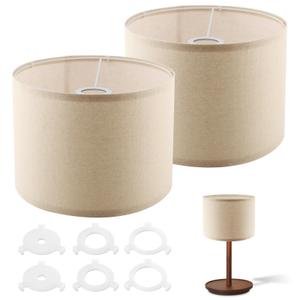 Lampshades Set of 2, Natural Linen Drum Lampshades, 10.24" Top x 10.24" Bottom x 7.48" High, Lamp Shades Replacement for Table and Floor Lamps, Easy Assembly Required(Color:Beige)