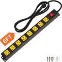 8 Outlet Long Power Strip, 2100J Surge Protector Heavy Duty 6FT Cord Wide Spaced and Wall Mount Metal Powerstrip for Home Office Garage Workshop