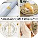 CEYAZYE Gold Napkin Rings Set of 50, Leaf Napkin Holders Buckles for Table Decor, Bulk Shiny Zinc Alloy Delicate Ring for Dinner Parties Wedding Kitchen Banquet Thanksgiving Christma Special Events