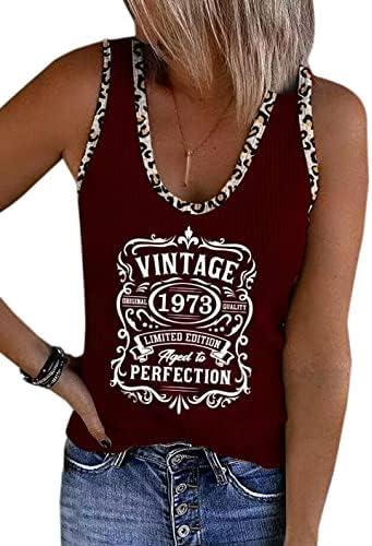 Cute Vintage 1973 Birthday Gift Shirt Womens Sexy V Neck Tank Tops Summer Sleeveless Ribbed Knit Tops Loose Fit, Size: L