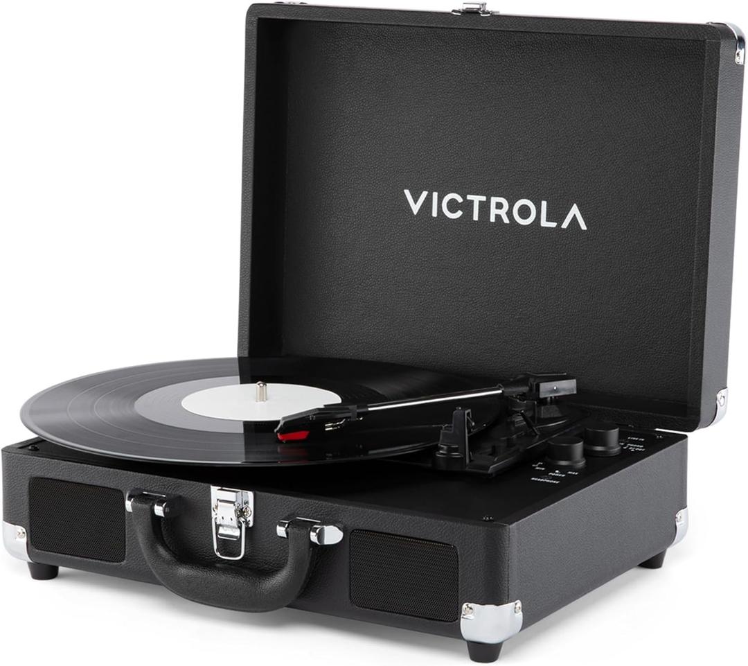 Victrola Journey II (2025 Model)  Bluetooth Suitcase Record Player  Built-in Stereo Speakers with Enhanced Bass, 3-Speed Turntable, Bluetooth Input and Output, RCA & Headphone Outputs (Black)
