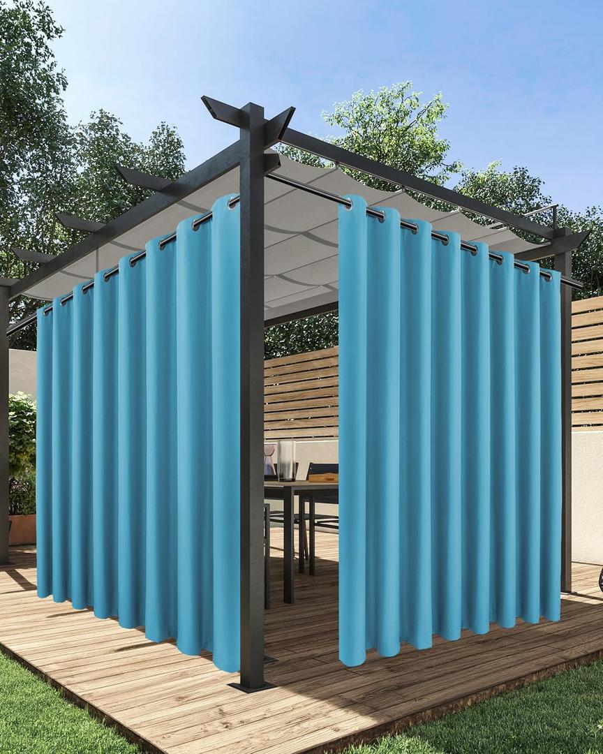 HolidayIdeas Extra Wide Outdoor Curtains for Patio Waterproof, 2 Panels - 110 x 84 Inch - Privacy & Light Filtering Curtains Grommet Outside Curtains for Porch, Gazebo, Pergola, Backyard (Teal