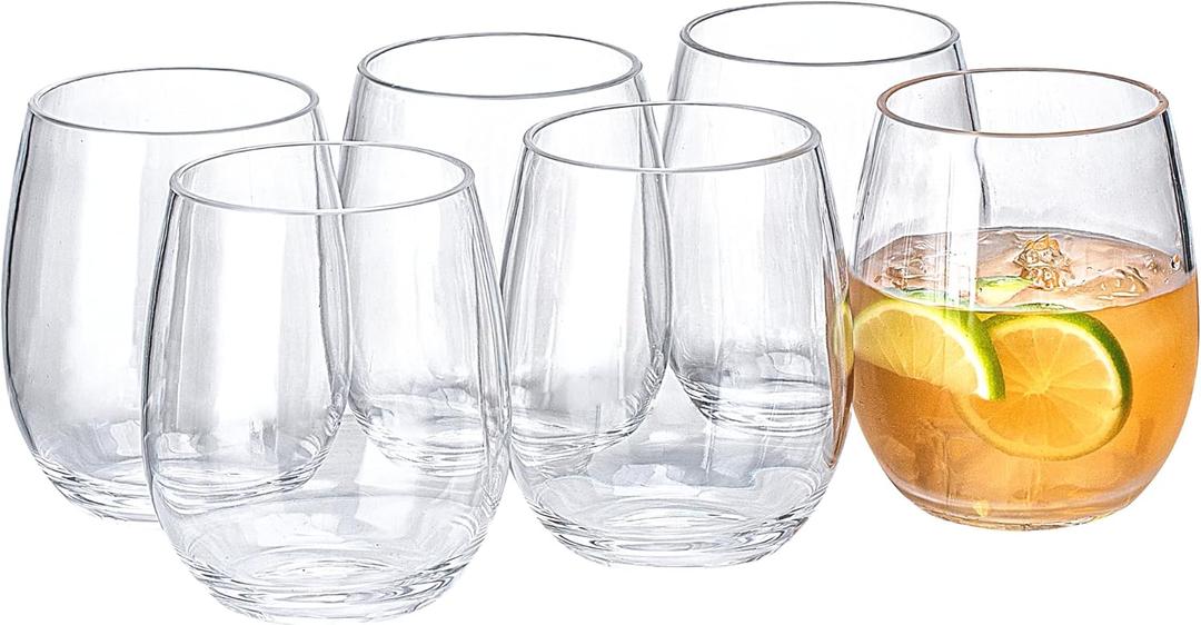 18oz Clear Stemless Wines Cups (Set of 6), Shatter-Proof Acrylic Glasses Drinkware, Reusable Plastic Bar Glasses, BPA-Free, Dishwasher-Safe