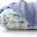 TILLYOU Muslin Toddler Pillowcase 2 Pack, 13x18 Soft Travel Cotton Pillow Case Kids for Boys and Girls, Blue Flower